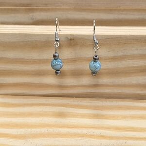 Silver Blue Beaded Turquoise Earrings